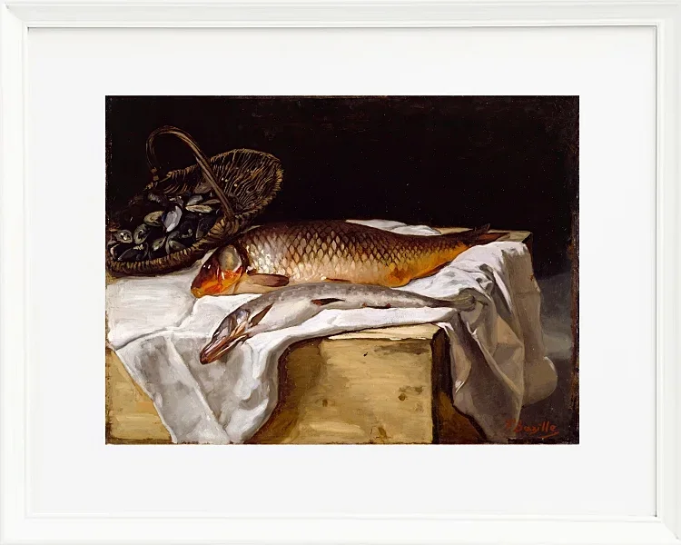 Frédéric Bazille - Stillleben mit Fisch 1866 | Giclée Kunstdruck gerahmt