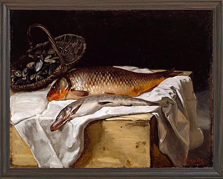 Frédéric Bazille - Stillleben mit Fisch 1866 | Giclée Kunstdruck gerahmt
