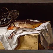 Frédéric Bazille - Stillleben mit Fisch 1866 | Giclée Kunstdruck gerahmt