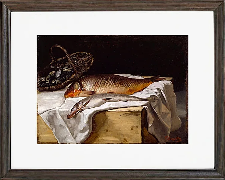 Frédéric Bazille - Stillleben mit Fisch 1866 | Giclée Kunstdruck gerahmt