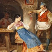 Gastwirt schenkt einer jungen Italienerin Rotwein ein – 1832