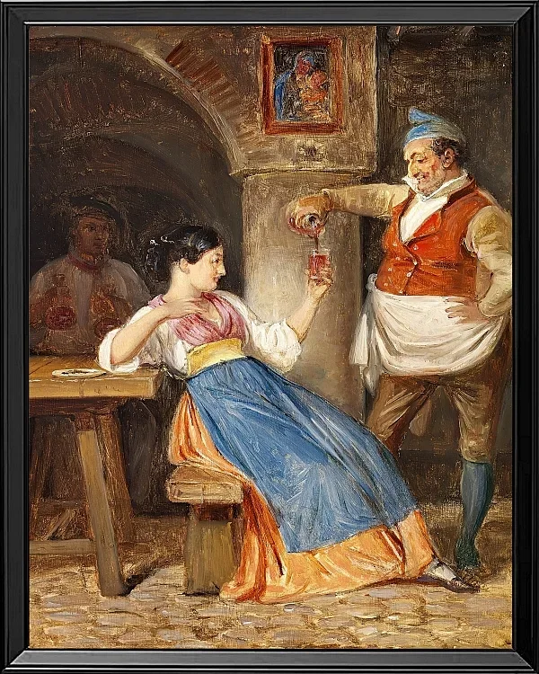 Gastwirt schenkt einer jungen Italienerin Rotwein ein – 1832