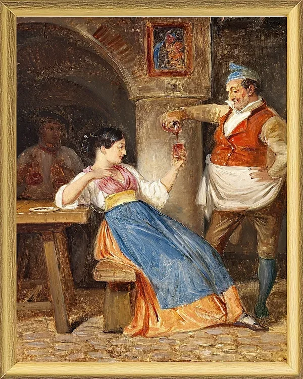Gastwirt schenkt einer jungen Italienerin Rotwein ein – 1832