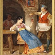 Gastwirt schenkt einer jungen Italienerin Rotwein ein – 1832