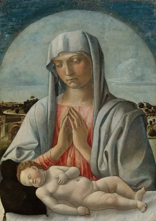 Giovanni Bellini | Madonna tilbeder det sovende barn - 1460 | Indrammet kunsttryk | Renæssance | formida