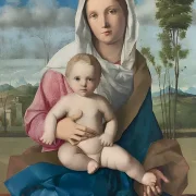 Giovanni Bellini | Madonna mit Kind in einer Landschaft - 1490 | Giclée Kunstdruck gerahmt
