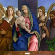 Giovanni Bellini | Madonna og barn med helgen - 1460 | Indrammet kunsttryk | Renæssance | formida