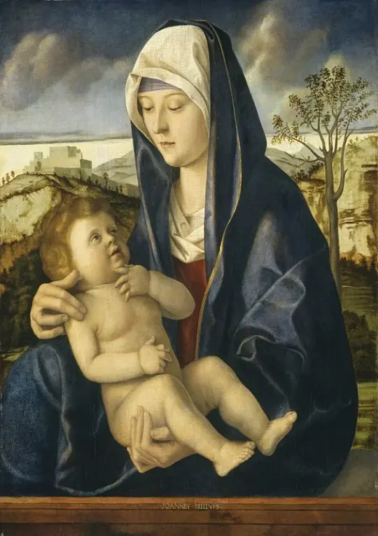 Giovanni Bellini | Madonna og barn i et landskab - 1490 | Indrammet kunsttryk | Renæssance | formida