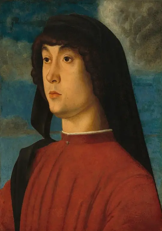 Giovanni Bellini | Porträt eines jungen Mannes in Rot – 1480 | Giclée Kunstdruck gerahmt