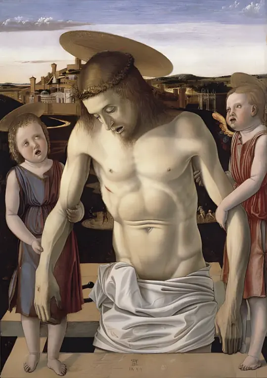 Giovanni Bellini | Der tote Christus, von zwei Engeln gestützt - 1465 | Giclée Kunstdruck gerahmt