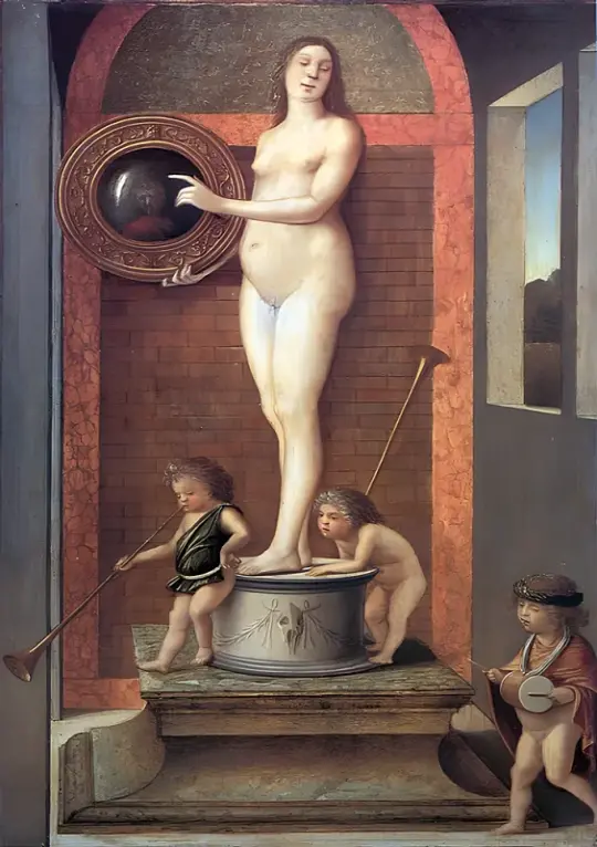 Giovanni Bellini | Vier Allegorien Eitelkeit - 1490 | Giclée Kunstdruck gerahmt