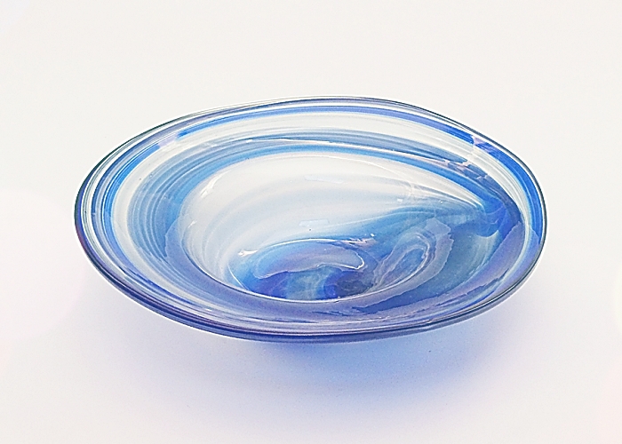 Glasskål Blå, klar rund med blå striber