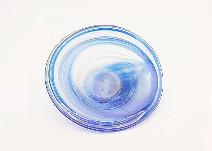 Glasschale Blau, rund mit blauen Streifen