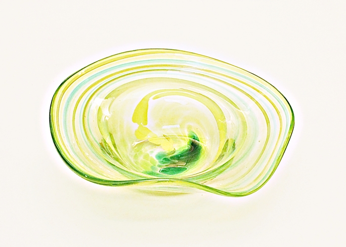 Glasskål forår, klar, rund med grønne striber