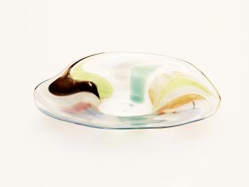 Glasschale Jugendstil, klar mit farbigen Einlagen