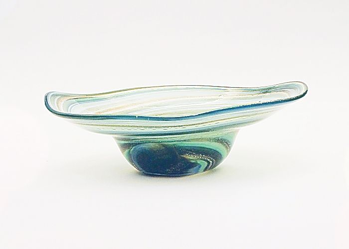 Glass bowl seabed flat, round with colored stripes
