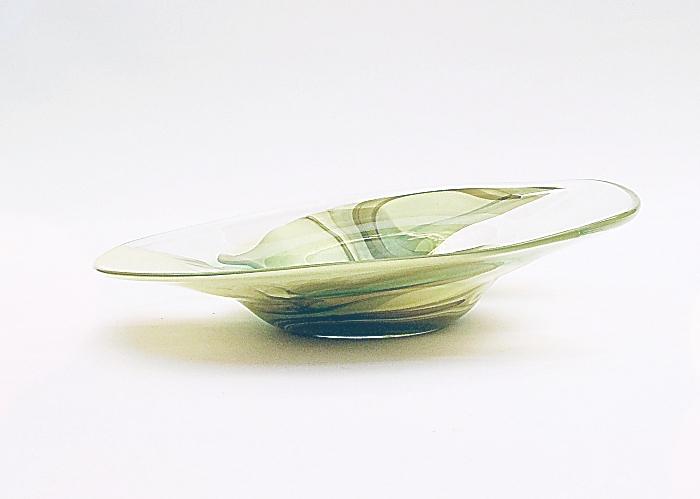 Glass bowl Northern Lights, clear, round with yellowish inlays