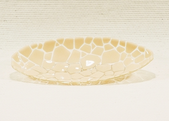 Glasskål oval, klar, med lyse beige mosaik