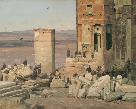 Griechen arbeiten in den Ruinen der Akropolis - 1834