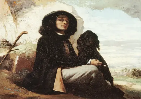 Gustave Courbet | Selvportræt, Courbet med den sorte hund – 1842| Indrammet kunsttryk | Realisme