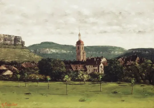 Gustave Courbet | Udsigt over Ornans og dens klokketårn - 1858 | Indrammet kunsttryk | Realisme