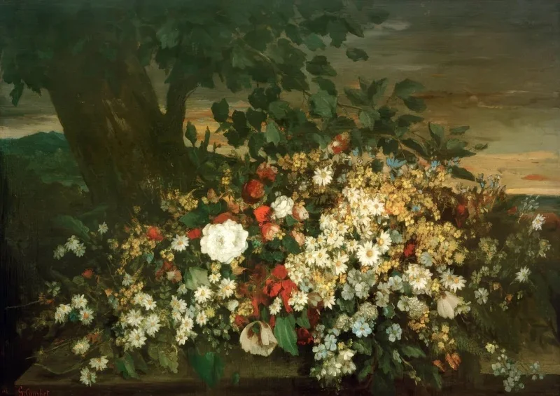 Gustave Courbet | Blomster på en bænk - 1862 | Indrammet kunsttryk | Realisme
