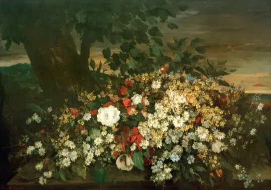 Gustave Courbet | Blomster på en bænk - 1862 | Indrammet kunsttryk | Realisme