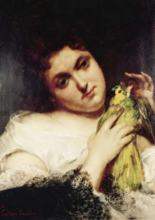 Gustave Courbet | Dame med en papegøje - 1855 | Indrammet kunsttryk | Realisme