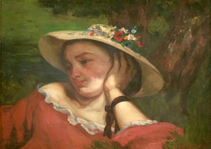 Gustave Courbet | Kvinde med blomster på hatten - 1857 | Indrammet kunsttryk | Realisme