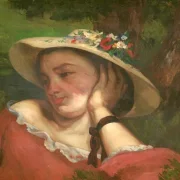 Gustave Courbet | Kvinde med blomster på hatten - 1857 | Indrammet kunsttryk | Realisme