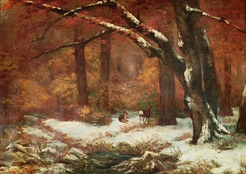 Gustave Courbet | Der zurückweichende Hirsch - 1860 | Gerahmter Kunstdruck | Realismus