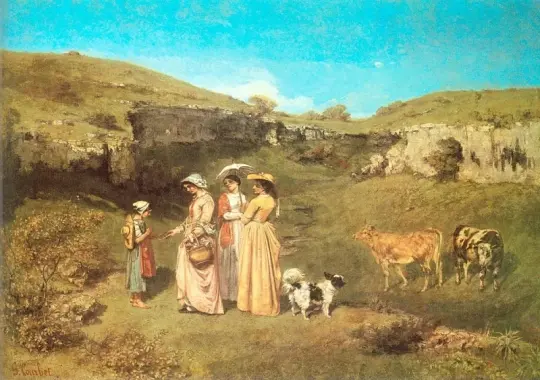 Gustave Courbet | Landsbyens unge damer - 1850 | Indrammet kunsttryk | Realisme