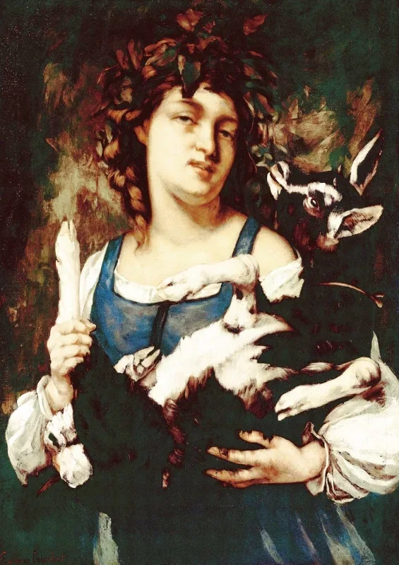 Gustave Courbet | En landpige med et lille ged - 1860 | Indrammet kunsttryk | Realisme