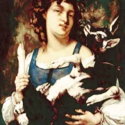 Gustave Courbet | En landpige med et lille ged - 1860 | Indrammet kunsttryk | Realisme
