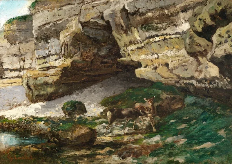 Gustave Courbet | Klippelandskab med hjorte – 1860 | Indrammet kunsttryk | Realisme
