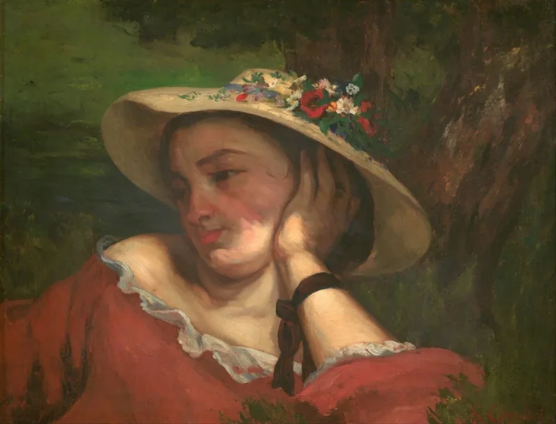 Gustave Courbet – Frau mit Blumen auf ihrem Hut 1857 | Giclée Kunstdruck gerahmt