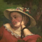 Gustave Courbet – Frau mit Blumen auf ihrem Hut 1857 | Giclée Kunstdruck gerahmt