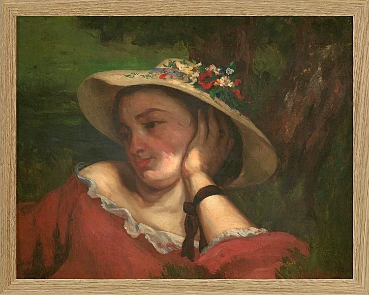 Gustave Courbet – Frau mit Blumen auf ihrem Hut 1857 | Giclée Kunstdruck gerahmt