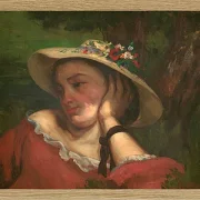 Gustave Courbet – Frau mit Blumen auf ihrem Hut 1857 | Giclée Kunstdruck gerahmt