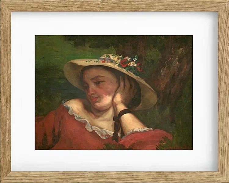 Gustave Courbet – Frau mit Blumen auf ihrem Hut 1857 | Giclée Kunstdruck gerahmt