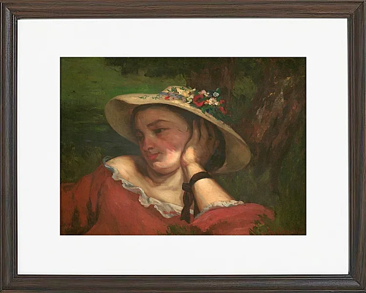 Gustave Courbet – Frau mit Blumen auf ihrem Hut 1857 | Giclée Kunstdruck gerahmt