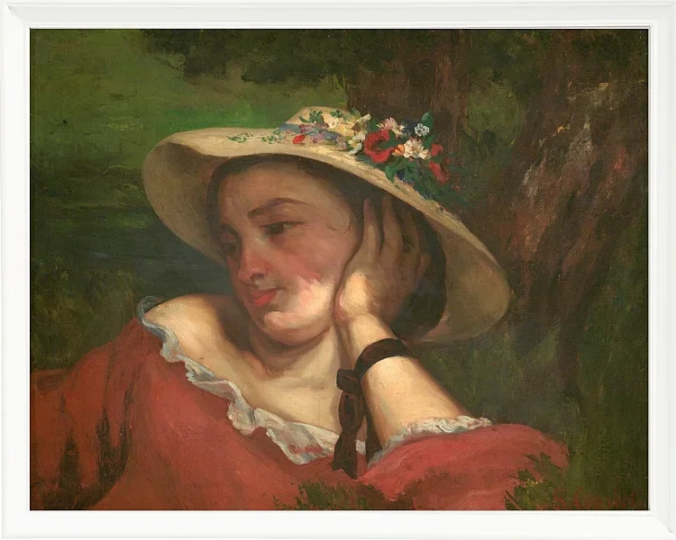 Gustave Courbet – Frau mit Blumen auf ihrem Hut 1857 | Giclée Kunstdruck gerahmt