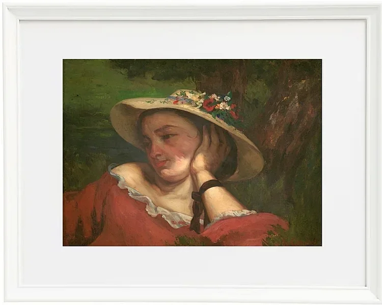 Gustave Courbet – Frau mit Blumen auf ihrem Hut 1857 | Giclée Kunstdruck gerahmt