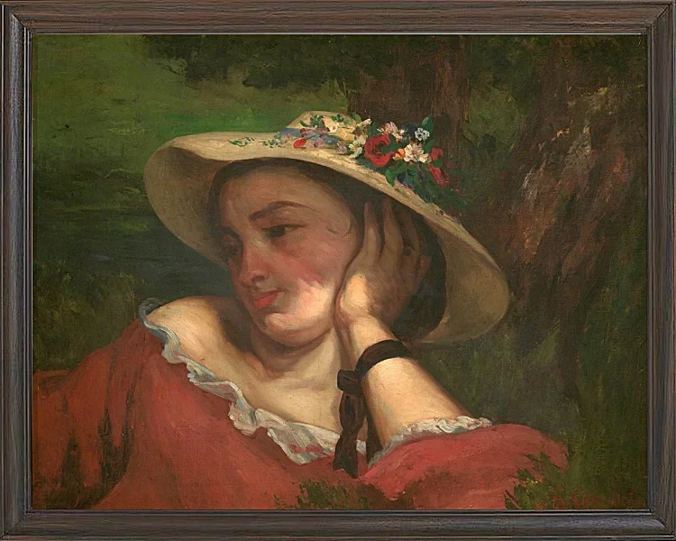 Gustave Courbet – Frau mit Blumen auf ihrem Hut 1857 | Giclée Kunstdruck gerahmt