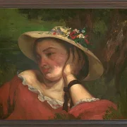 Gustave Courbet – Frau mit Blumen auf ihrem Hut 1857 | Giclée Kunstdruck gerahmt