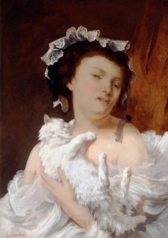 Gustave Courbet | Frau mit einer Katze - 1864 | Gerahmter Kunstdruck | Realismus