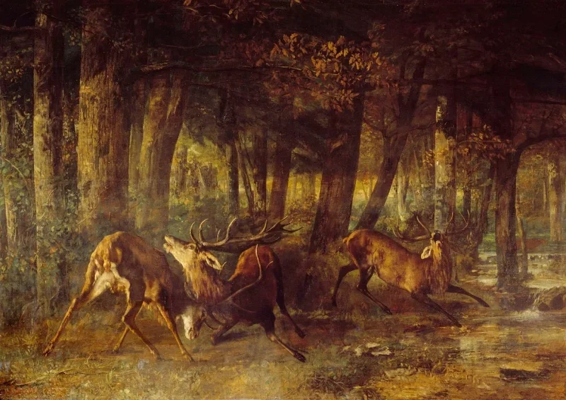 Gustave Courbet | Forårsbrunst, hjortekamp - 1861 | Indrammet kunsttryk | Realisme
