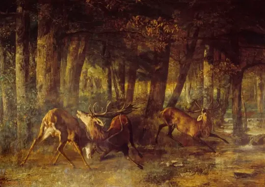 Gustave Courbet | Forårsbrunst, hjortekamp - 1861 | Indrammet kunsttryk | Realisme