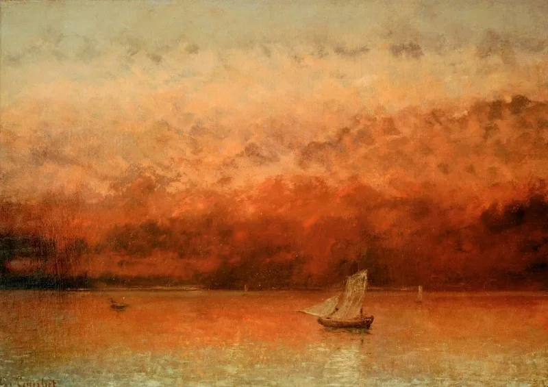Gustave Courbet | Genfer See bei Sonnenuntergang - 1860 | Gerahmter Kunstdruck | Realismus
