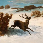 Gustave Courbet – Hirsch läuft im Schnee 1856 | Giclée Kunstdruck gerahmt